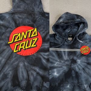 SANTA CRUZ Hoodie Mens Large Gray Blue Tie Dye Sweatshirt Sweater Skate